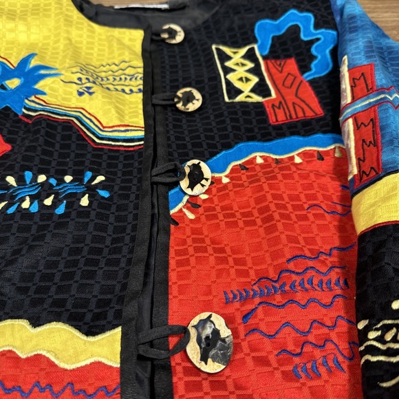 Draper's and Damon's Black Floral Embroidered Bird Button Jacket Size Large Pt - Picture 3 of 8